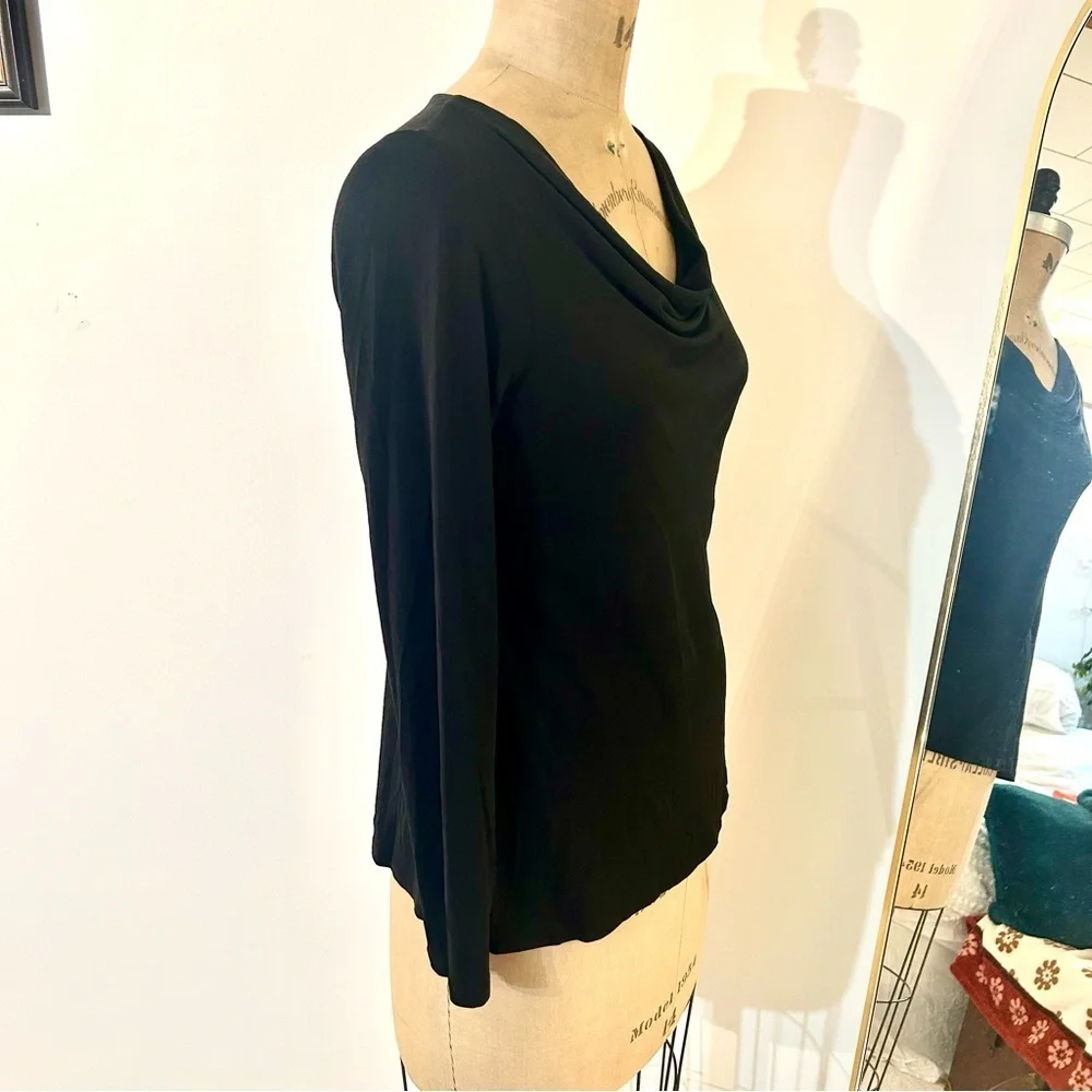 Eileen Fisher Black Long Sleeve Cowl Neck Blouse 100% Silk Sz S